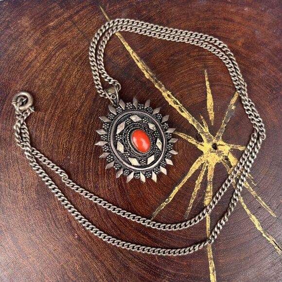 Vintage Carnelian Necklace Gothic Style 935 Sterling Silver whimsygoth - Picture 2 of 7